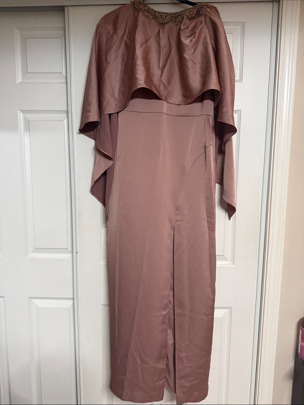 Aidan Mattox Dusty Mauve Cape-Overlay Jumpsuit